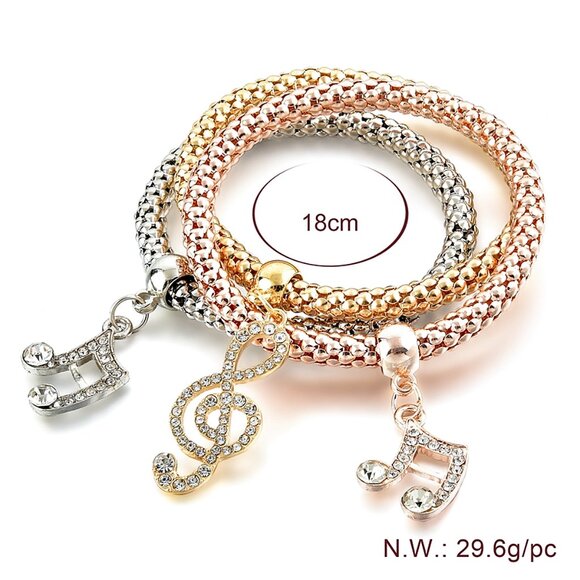 Tri-Tone Musical Charm Bracelet Set – Treble Clef & Notes - Picture 7 of 7